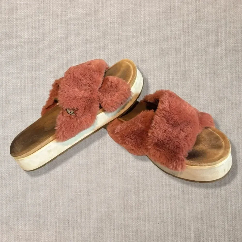 Koolaburra by UGG Roubie Fuzz Platform Slide Sandals Pink Faux Fur US 8